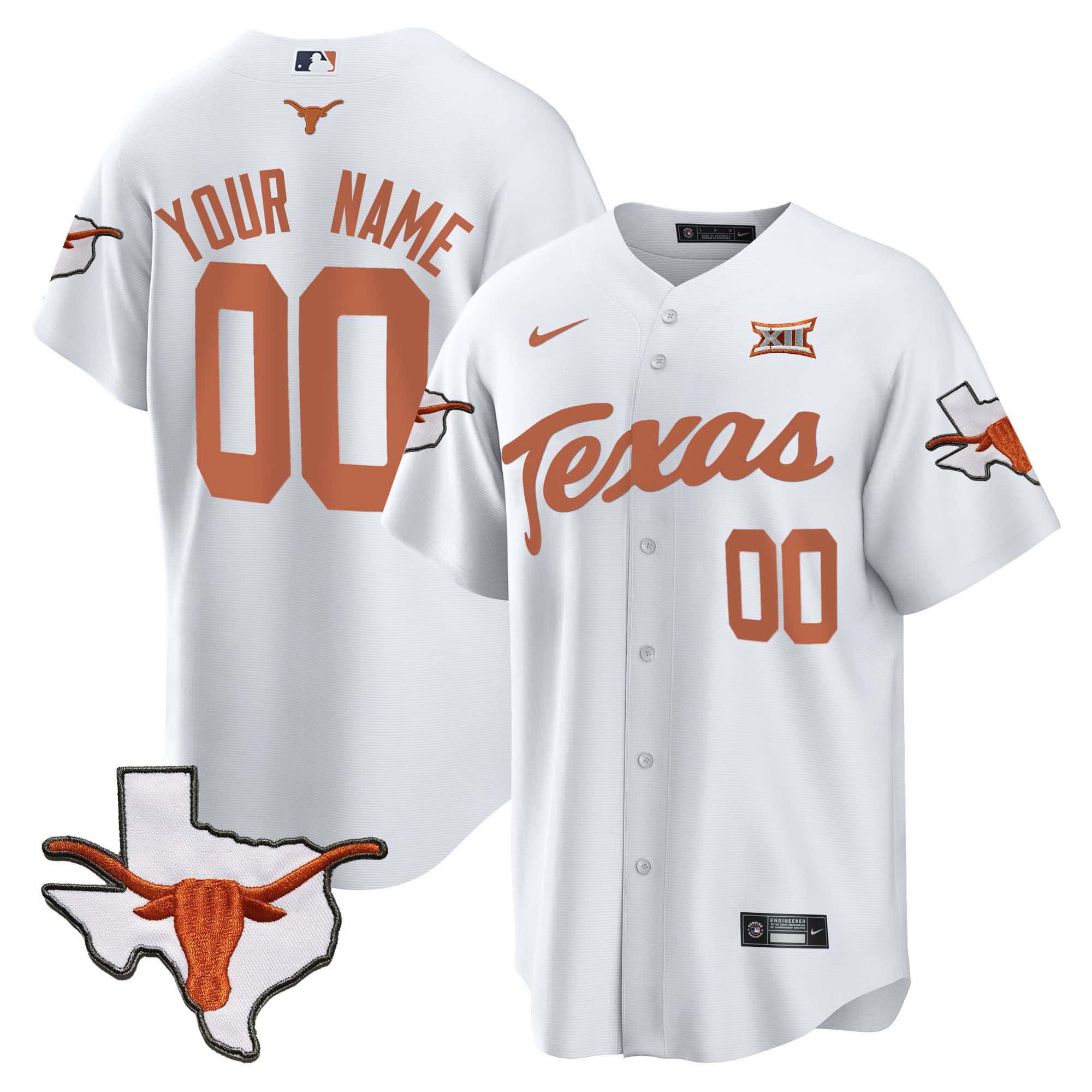 Men Texas Longhorns White 2024 Nike Baseball Custom NCAA Jersey->customized nfl jersey->Custom Jersey
